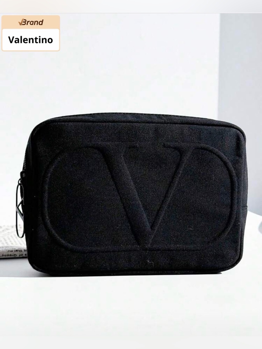 Valentino Black Quilted V Logo Toiletry Bag